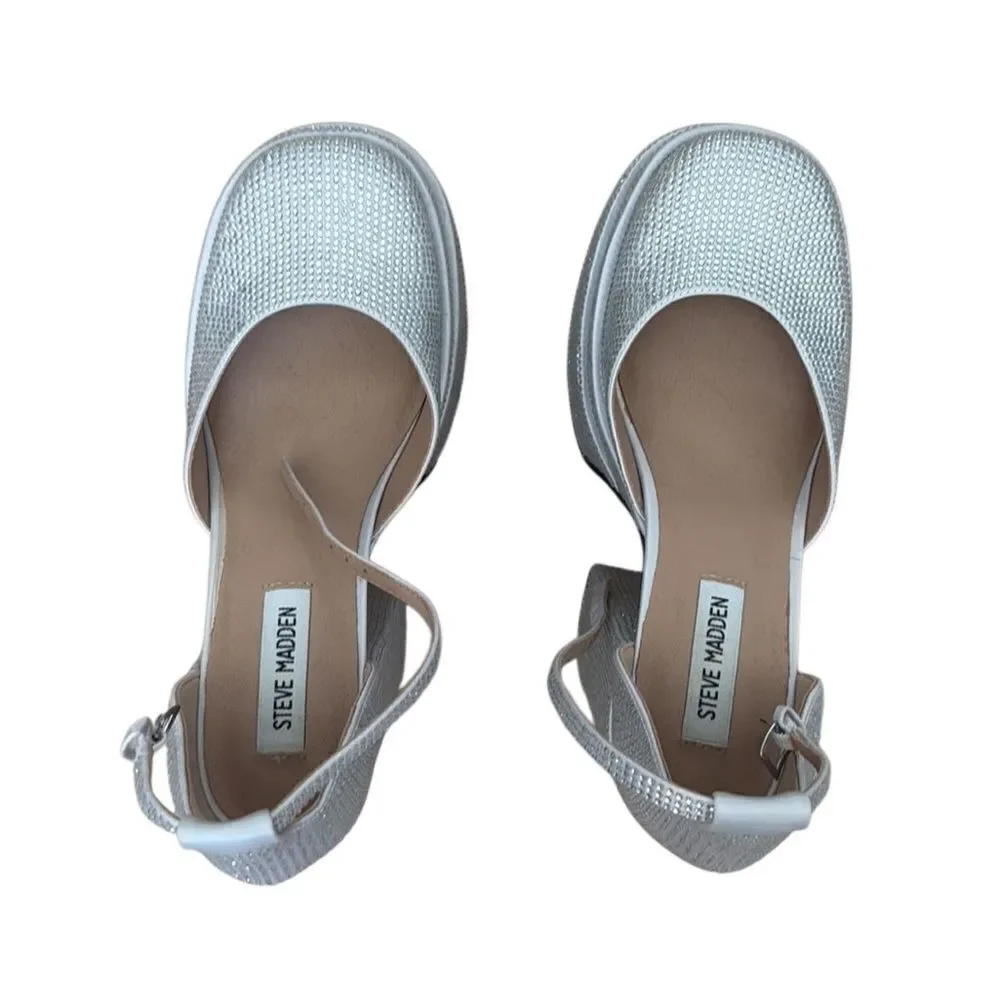 Steve Madden Charlize Silver Rhinestone stacked Platform Heels Size 8
